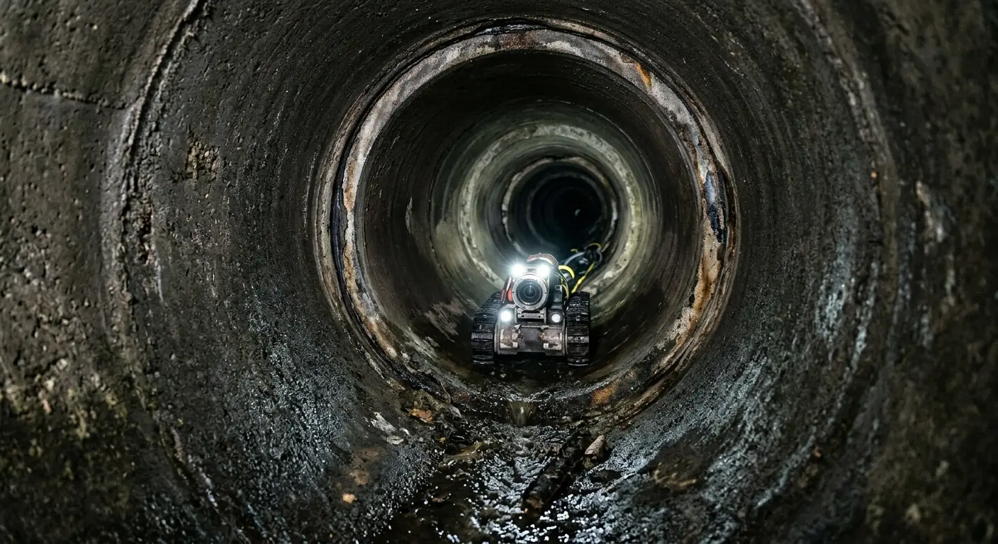 Robotic sewer camera inspecting pipe interior for Drain Snake Service in Yorktown